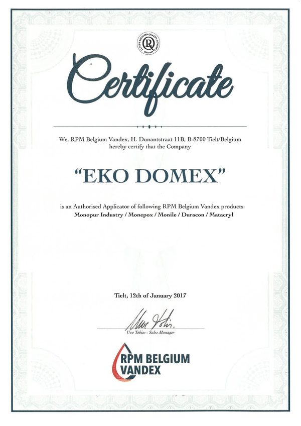 Certyfikat dla EKO DOMEX